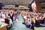 international yoga day logo, international yoga day 2019 venue, international day of yoga 2019 indoor yoga session held at un general assembly, Rajnath singh